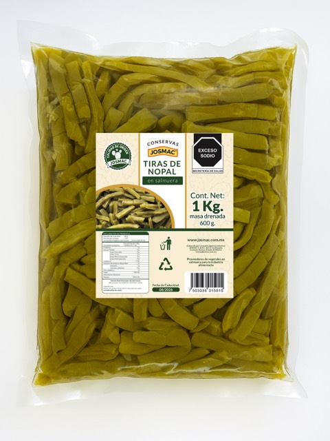 Tiras de nopales en salmuera Josmac, bolsa pouch 1 kg.
