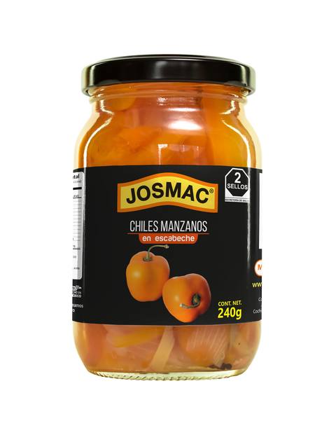 Chiles manzanos en escabeche Josmac en frasco de vidrio, 240 g.