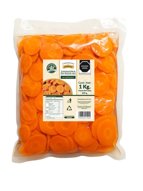 Zanahoria en rodajas en salmuera Josmac, bolsa pouch 1 kg.